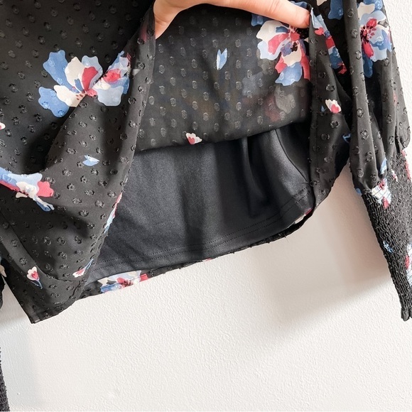 Laundry by Shelli Segal Mock Collar Sheer Black Floral Long Balloon Sleeve Small - Picture 2 of 9